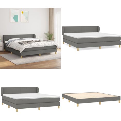 Cama box spring con colchón tela gris oscuro 160x200 cm - Colchón de muelles - Cama de muelles
