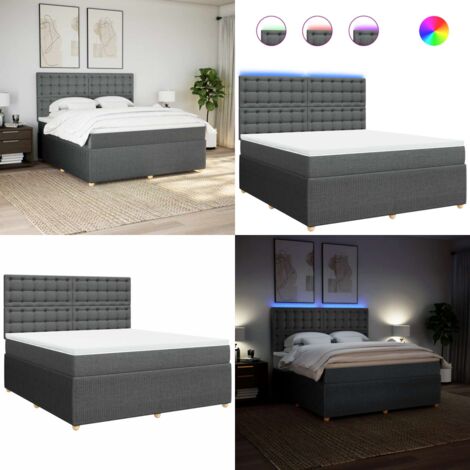 Cama box spring con colchón tela gris oscuro 180x200 cm - Cama de muelles ensacados - Cama con luz LED