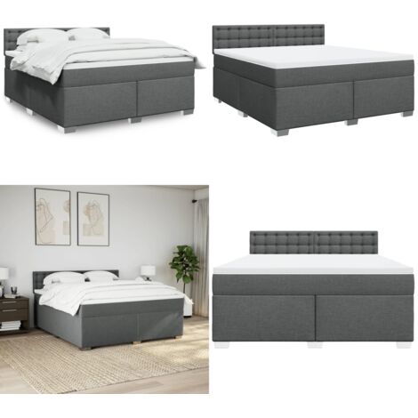 Cama box spring con colchón tela gris oscuro 180x200 cm - Colchón de muelles - Cama de muelles