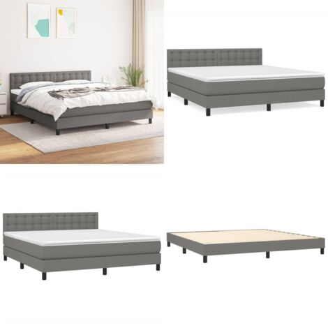 Cama box spring con colchón tela gris oscuro 180x200 cm - Colchón de muelles - Cama de muelles