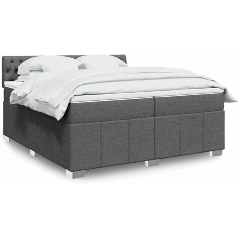 Cama box spring con colchón tela gris oscuro 200x200 cm