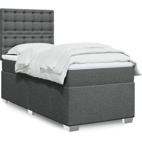 Cama box spring con colchón tela gris oscuro 80x200 cm
