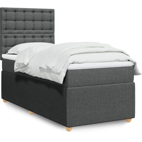 Cama box spring con colchón tela gris oscuro 80x200 cm