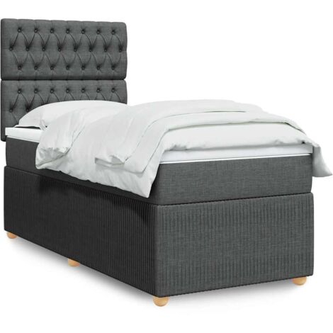 Cama box spring con colchón tela gris oscuro 80x200 cm