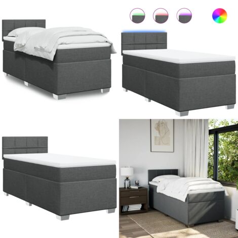 Cama box spring con colchón tela gris oscuro 80x200 cm - Cama de muelles ensacados - Cama con luces LED