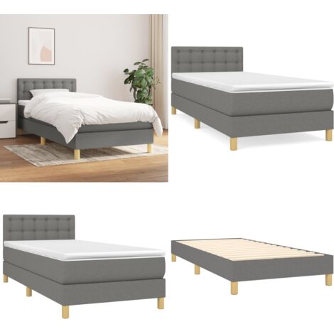 Cama box spring con colchón tela gris oscuro 80x200 cm - Colchón de muelles ensacados - Cama box spring