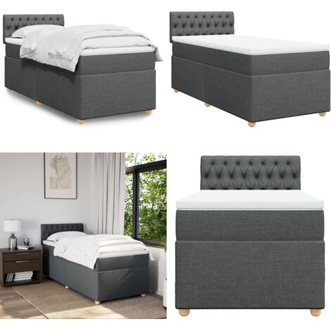 Cama box spring con colchón tela gris oscuro 80x200 cm - Colchón de muelles ensacados - Cama box spring