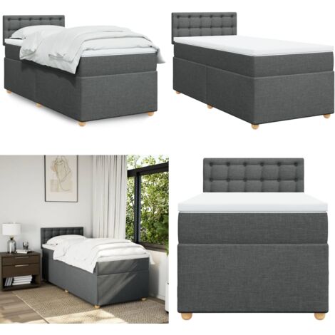 Cama box spring con colchón tela gris oscuro 80x200 cm - Colchón de muelles ensacados - Cama box spring