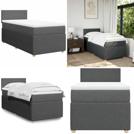 Cama box spring con colchón tela gris oscuro 80x200 cm - Colchón de muelles ensacados - Cama box spring