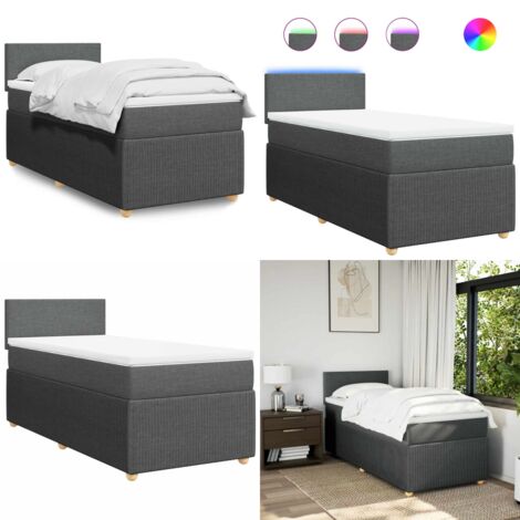 Cama box spring con colchón tela gris oscuro 80x200 cm - Colchón de muelles ensacados - Cama con luz LED