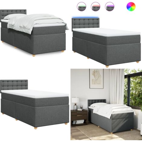 Cama box spring con colchón tela gris oscuro 80x200 cm - Colchón de muelles ensacados - Cama con luz LED