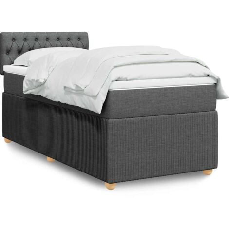 Cama box spring con colchón tela gris oscuro 90x190 cm