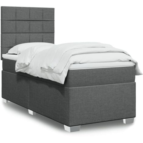 Cama box spring con colchón tela gris oscuro 90x190 cm