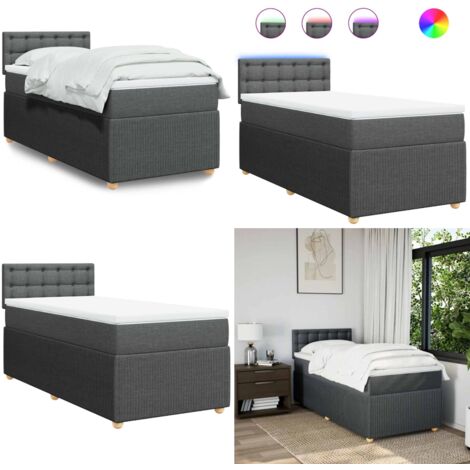 Cama box spring con colchón tela gris oscuro 90x190 cm - Cama de muelles ensacados - Cama con luces LED