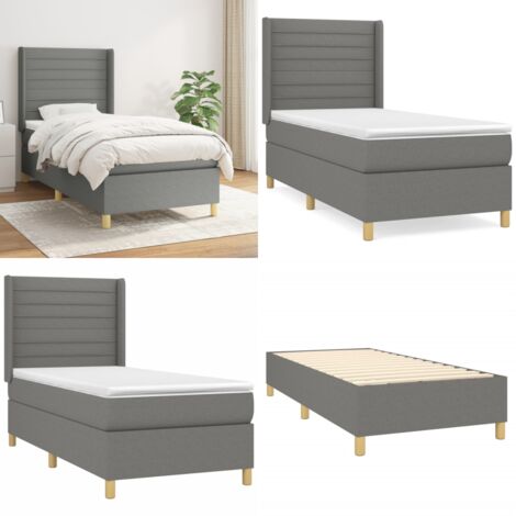 Cama box spring con colchón tela gris oscuro 90x190 cm - Colchón de muelles - Cama box spring