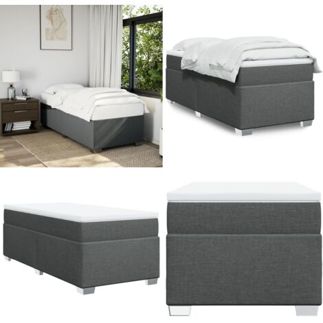 Cama box spring con colchón tela gris oscuro 90x190 cm - Colchón de muelles - Cama de muelles ensacados