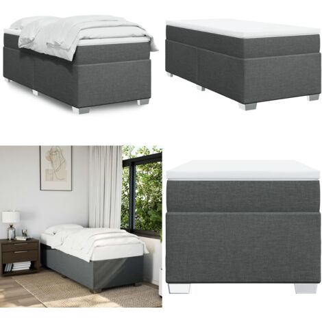 Cama box spring con colchón tela gris oscuro 90x190 cm - Colchón de muelles - Cama de muelles ensacados