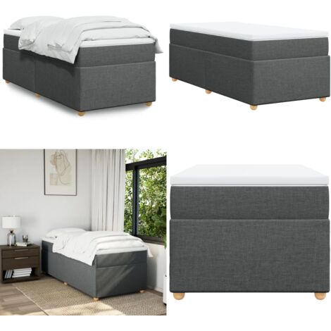 Cama box spring con colchón tela gris oscuro 90x190 cm - Colchón de muelles - Cama de muelles ensacados