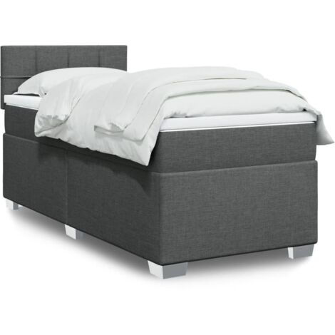 Cama box spring con colchón tela gris oscuro 90x200 cm