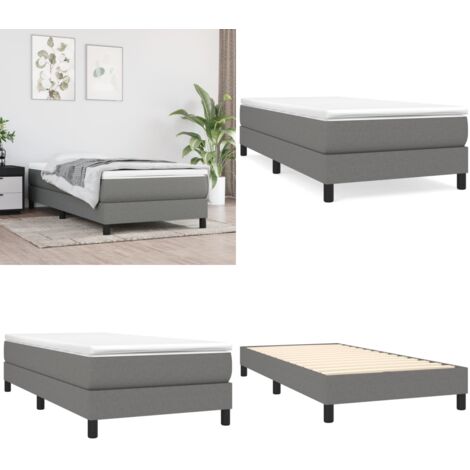 Cama box spring con colchón tela gris oscuro 90x200 cm - Colchón de muelles - Cama de muelles