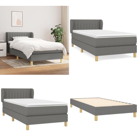 Cama box spring con colchón tela gris oscuro 90x200 cm - Colchón de muelles - Cama de muelles