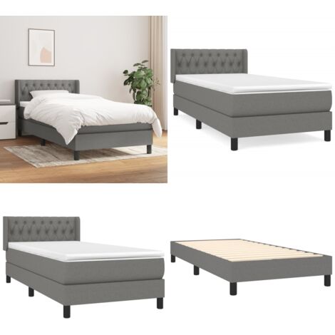 Cama box spring con colchón tela gris oscuro 90x200 cm - Colchón de muelles - Cama de muelles