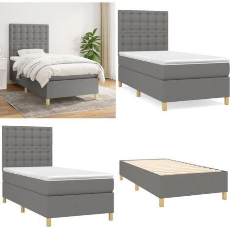 Cama box spring con colchón tela gris oscuro 90x200 cm - Colchón de muelles - Cama de muelles