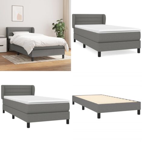 Cama box spring con colchón tela gris oscuro 90x200 cm - Colchón de muelles - Cama de muelles