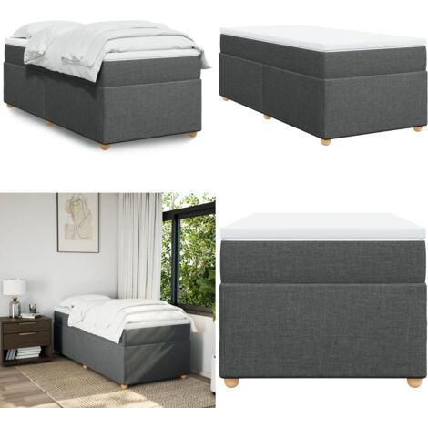Cama box spring con colchón tela gris oscuro 90x200 cm - Colchón de muelles - Cama de muelles ensacados