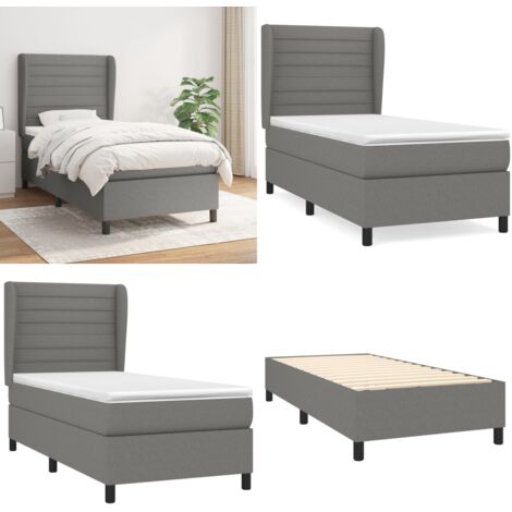 Cama box spring con colchón tela gris oscuro 90x200 cm - Colchón de muelles ensacados - Cama box spring
