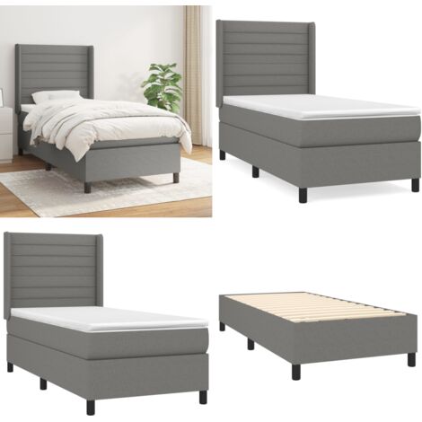 Cama box spring con colchón tela gris oscuro 90x200 cm - Colchón de muelles ensacados - Cama box spring