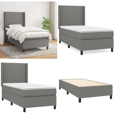 Cama box spring con colchón tela gris oscuro 90x200 cm - Colchón de muelles ensacados - Cama box spring