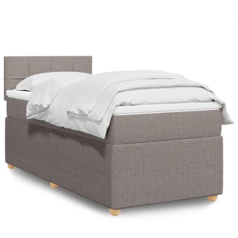 Cama box spring con colchón tela gris taupe 100x200 cm