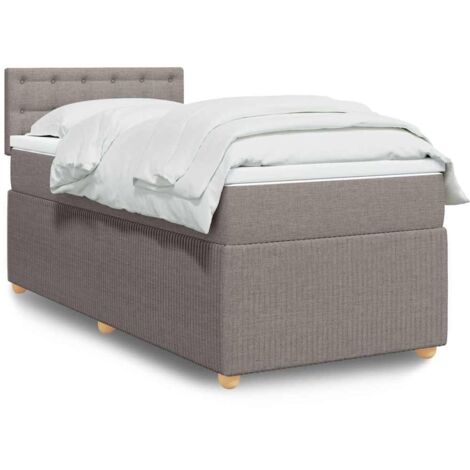 Cama box spring con colchón tela gris taupe 100x200 cm