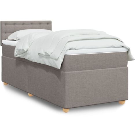 Cama box spring con colchón tela gris taupe 100x200 cm