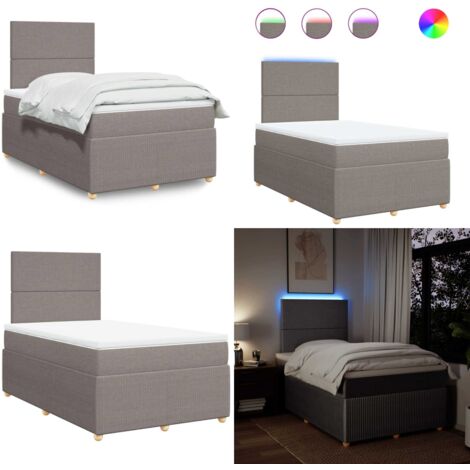 Cama box spring con colchón tela gris taupe 120x190 cm - Cama de muelles ensacados - Cama con luz LED