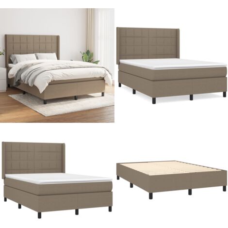 Cama box spring con colchón tela gris taupe 140x190 cm - Colchón de muelles - Cama de muelles