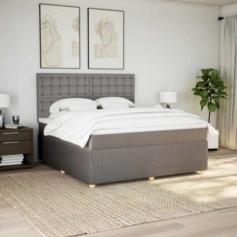 Cama box spring con colchón tela gris taupe 180x200 cm