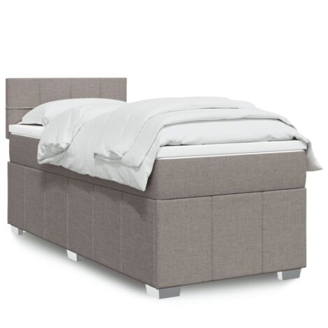 Cama box spring con colchón tela gris taupe 80x200 cm