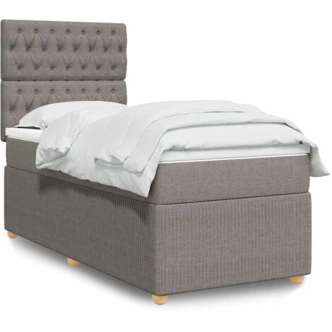Cama box spring con colchón tela gris taupe 80x200 cm