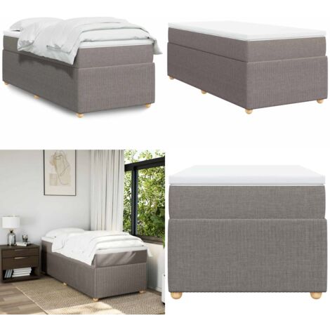 Cama box spring con colchón tela gris taupe 80x200 cm - Colchón de muelles - Cama de muelles ensacados
