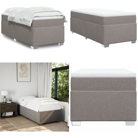 Cama box spring con colchón tela gris taupe 80x200 cm - Colchón de muelles - Cama de muelles ensacados