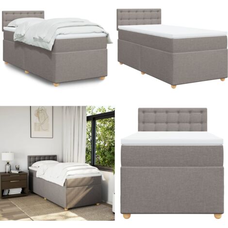 Cama box spring con colchón tela gris taupe 80x200 cm - Colchón de muelles - Cama de muelles ensacados