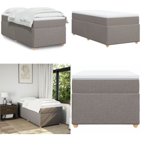 Cama box spring con colchón tela gris taupe 80x200 cm - Colchón de muelles ensacados - Soporte personalizado