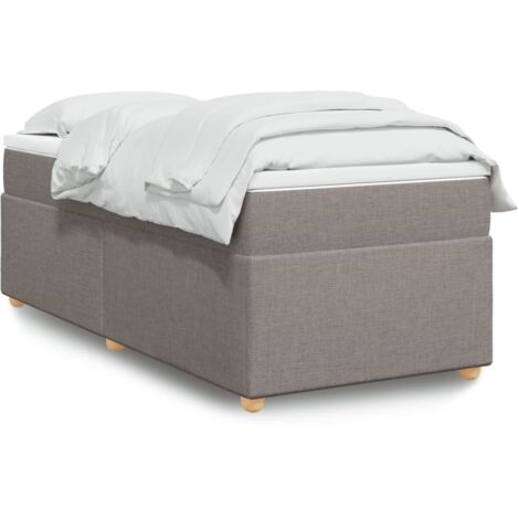 Cama box spring con colchón tela gris taupe 90x190 cm