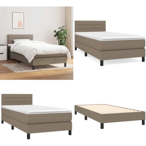 Cama box spring con colchón tela gris taupe 90x190 cm - Colchón de muelles - Cama de muelles