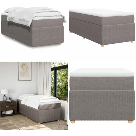 Cama box spring con colchón tela gris taupe 90x190 cm - Colchón de muelles - Cama de muelles ensacados
