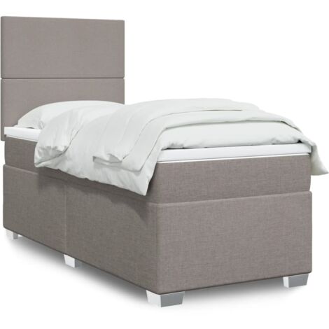 Cama box spring con colchón tela gris taupe 90x200 cm