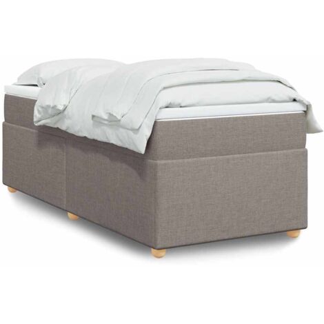 Cama box spring con colchón tela gris taupe 90x200 cm