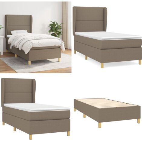 Cama box spring con colchón tela gris taupe 90x200 cm - Colchón de muelles - Cama de muelles